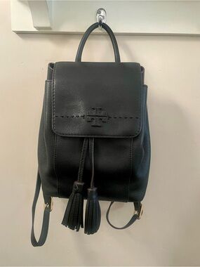 Tory Burch Black Leather Tassel McGraw Backpack